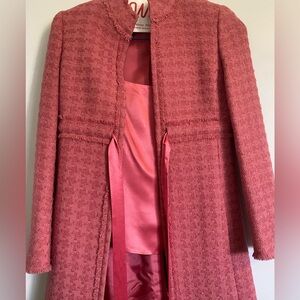 Dana Buchman Pink Tweed Women's Blazer with pink tank top and skirt